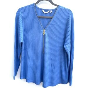 SOFT SURROUNDINGS Women's Size PXL Zip Essential Ribbed Valentina Sweater Blue